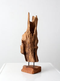 mid-century wood sculpture on stand