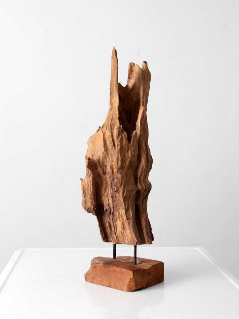 mid-century wood sculpture on stand