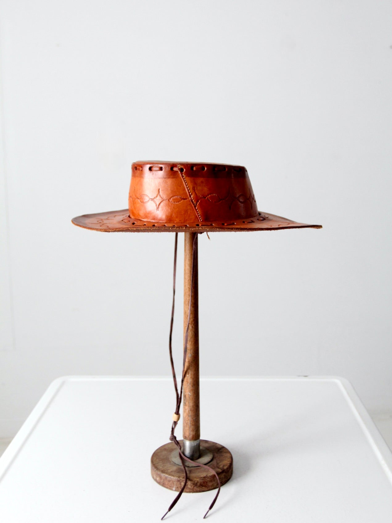 vintage Mexican tooled leather hat
