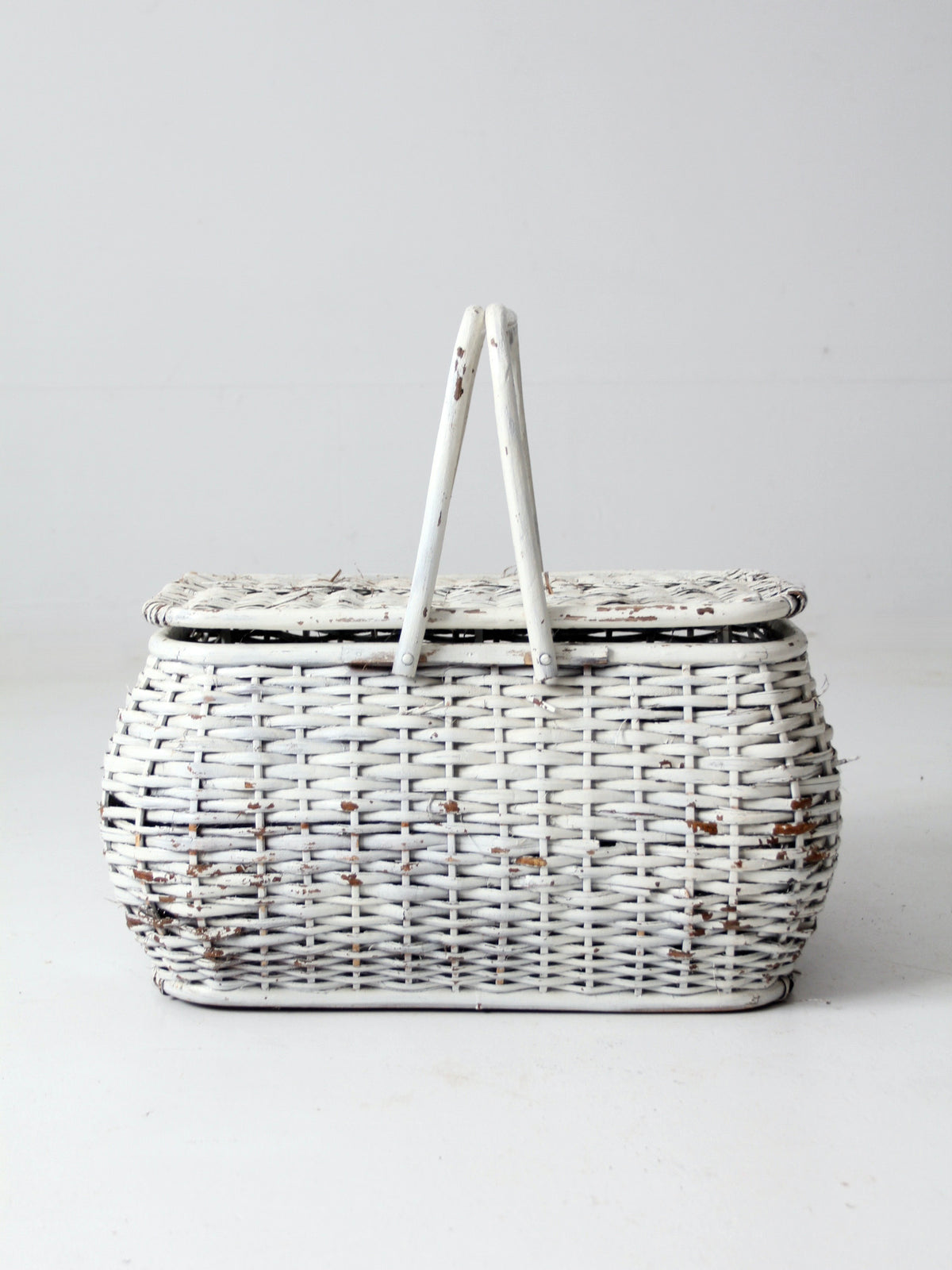 vintage white wicker picnic basket