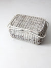 vintage white wicker picnic basket