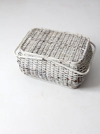 vintage white wicker picnic basket