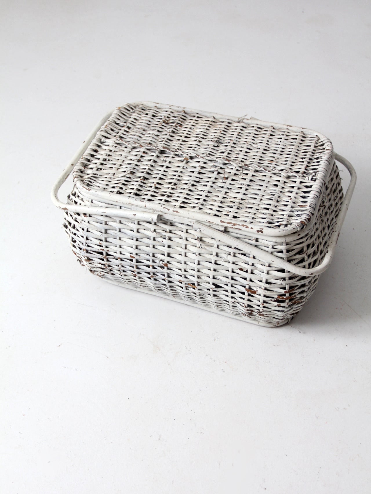 vintage white wicker picnic basket