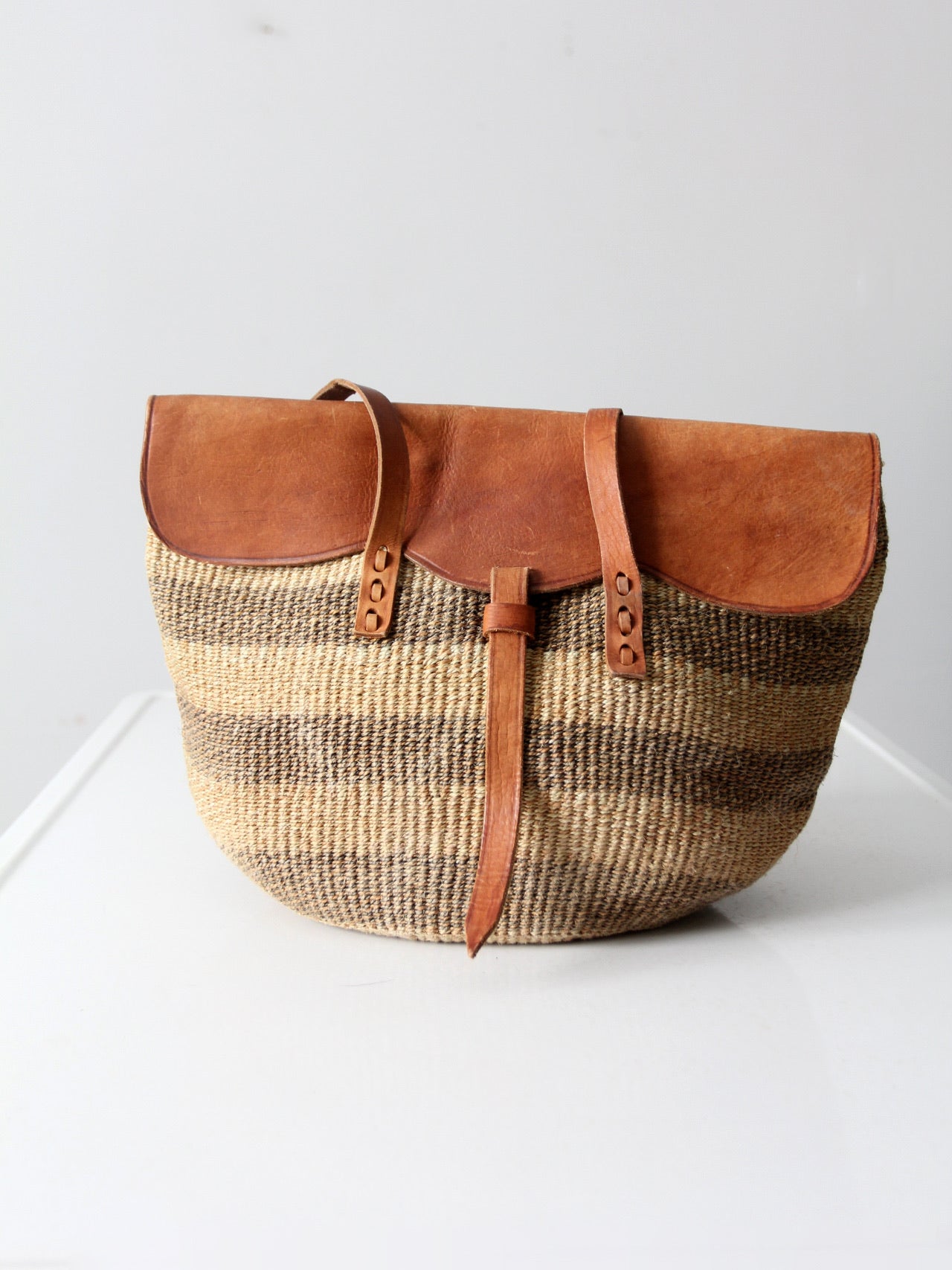 vintage woven stripe sisal bag