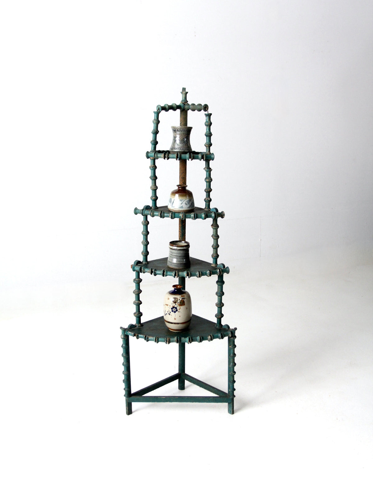 antique folk art spool corner shelf