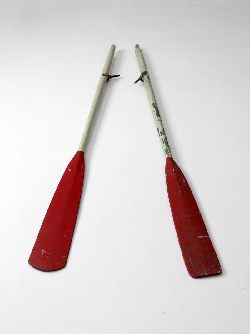 vintage painted wooden oars pair