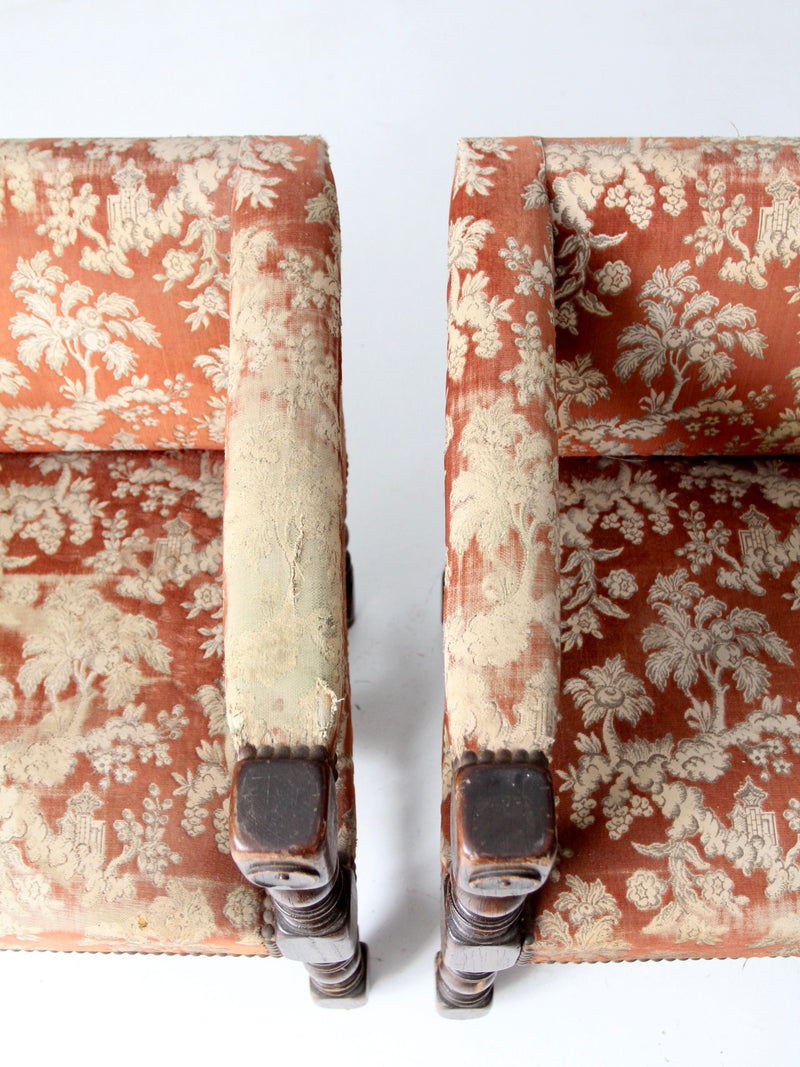 antique turned wood armchairs pair
