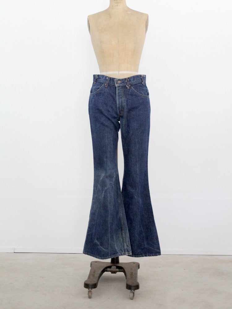 Vintage 1970s Girls Denim Blue Jeans: High Waist Bell Bottoms