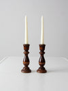 vintage turned wood candle holders pair