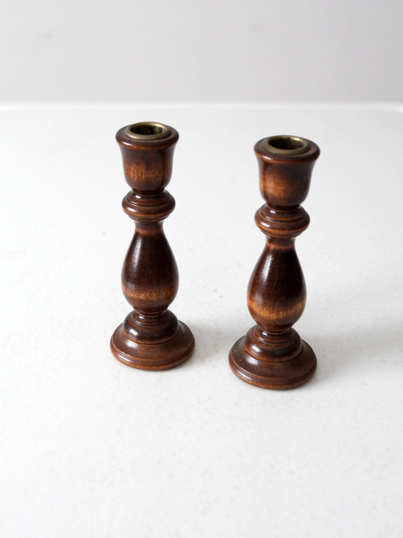 vintage turned wood candle holders pair