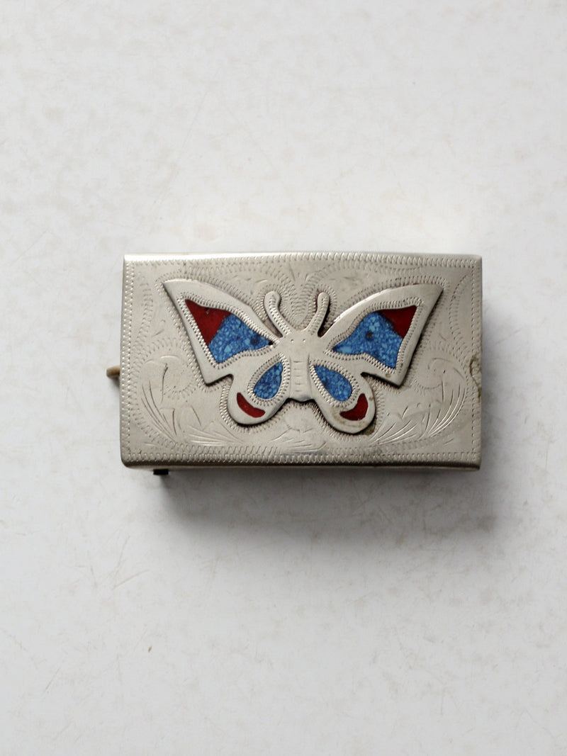 vintage turquoise inlay butterfly belt buckle