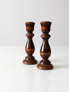 vintage turned wood candle holders pair