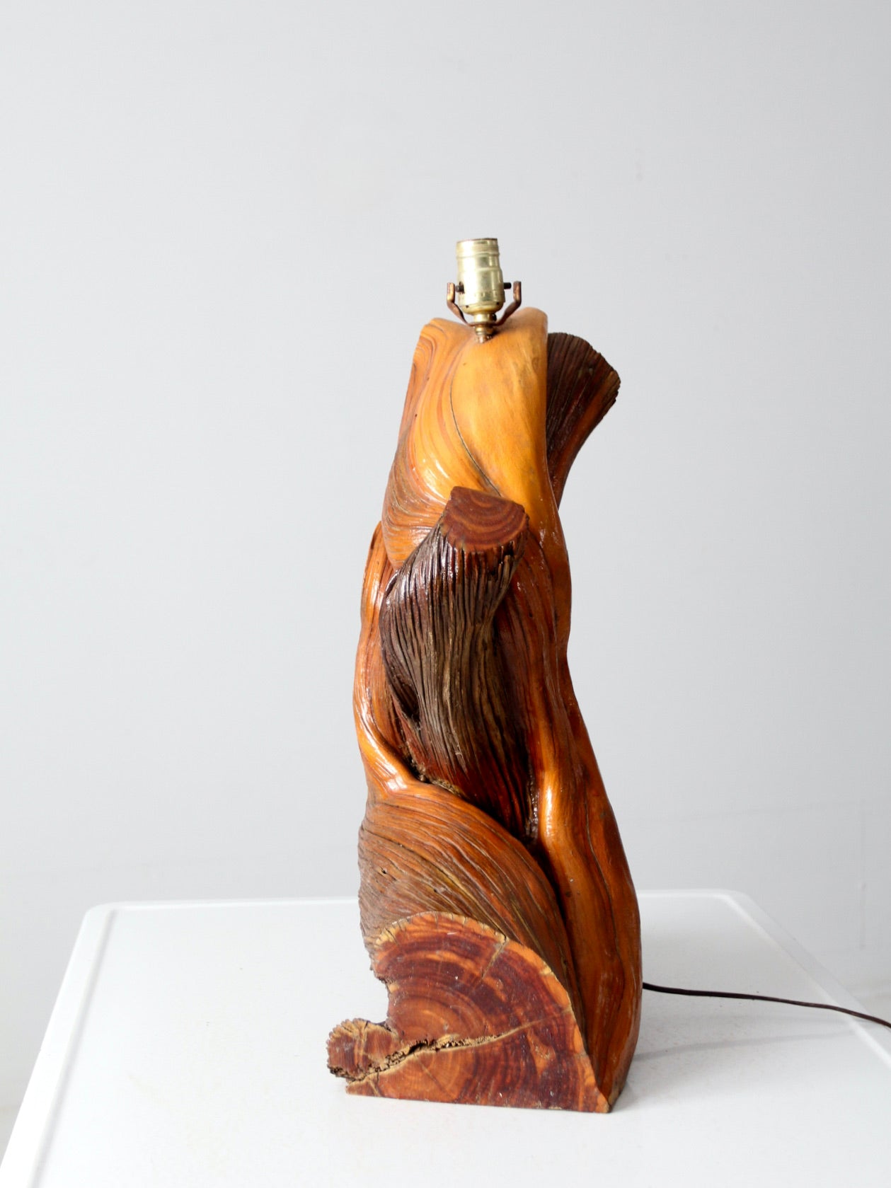 mid-century sculptural wood table lamp