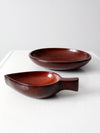 mid-century tropical wooden bowl pair