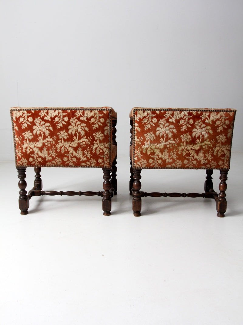 antique turned wood armchairs pair