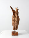 mid-century wood sculpture on stand