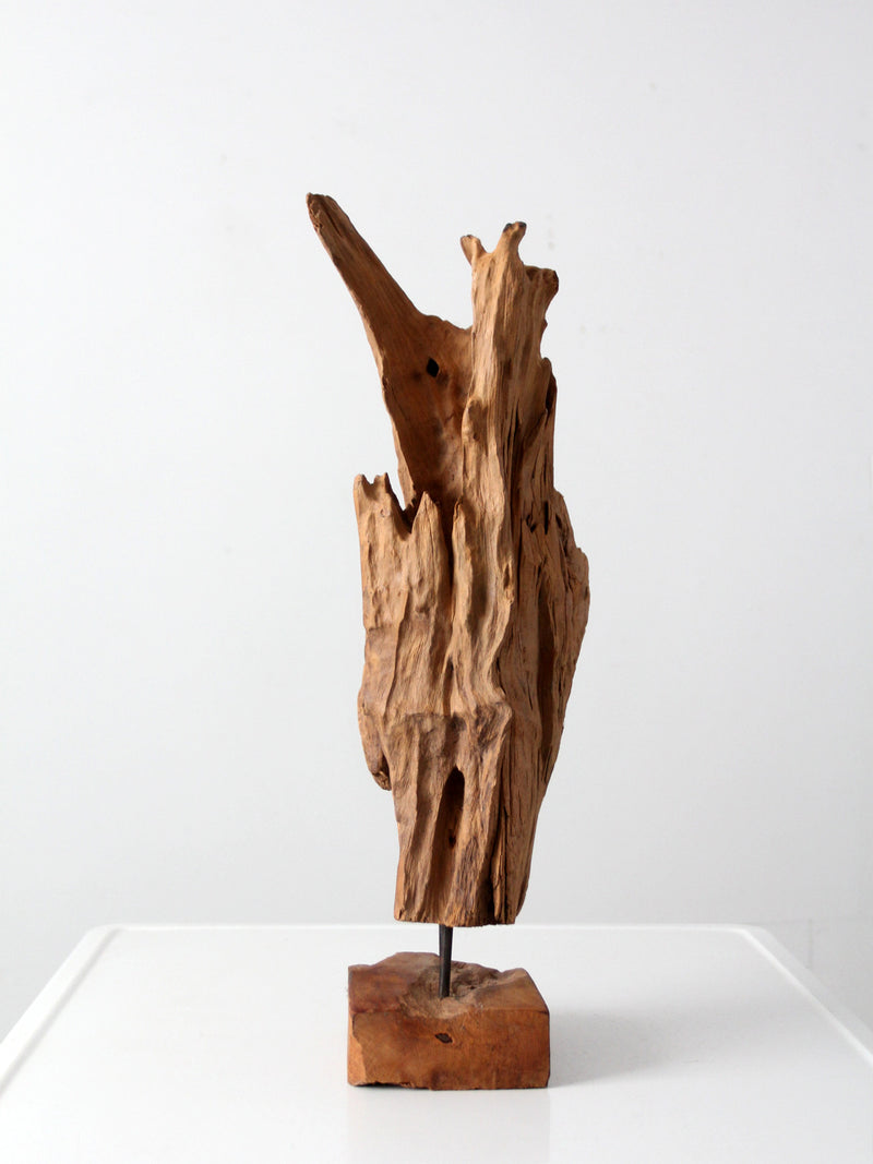 mid-century wood sculpture on stand