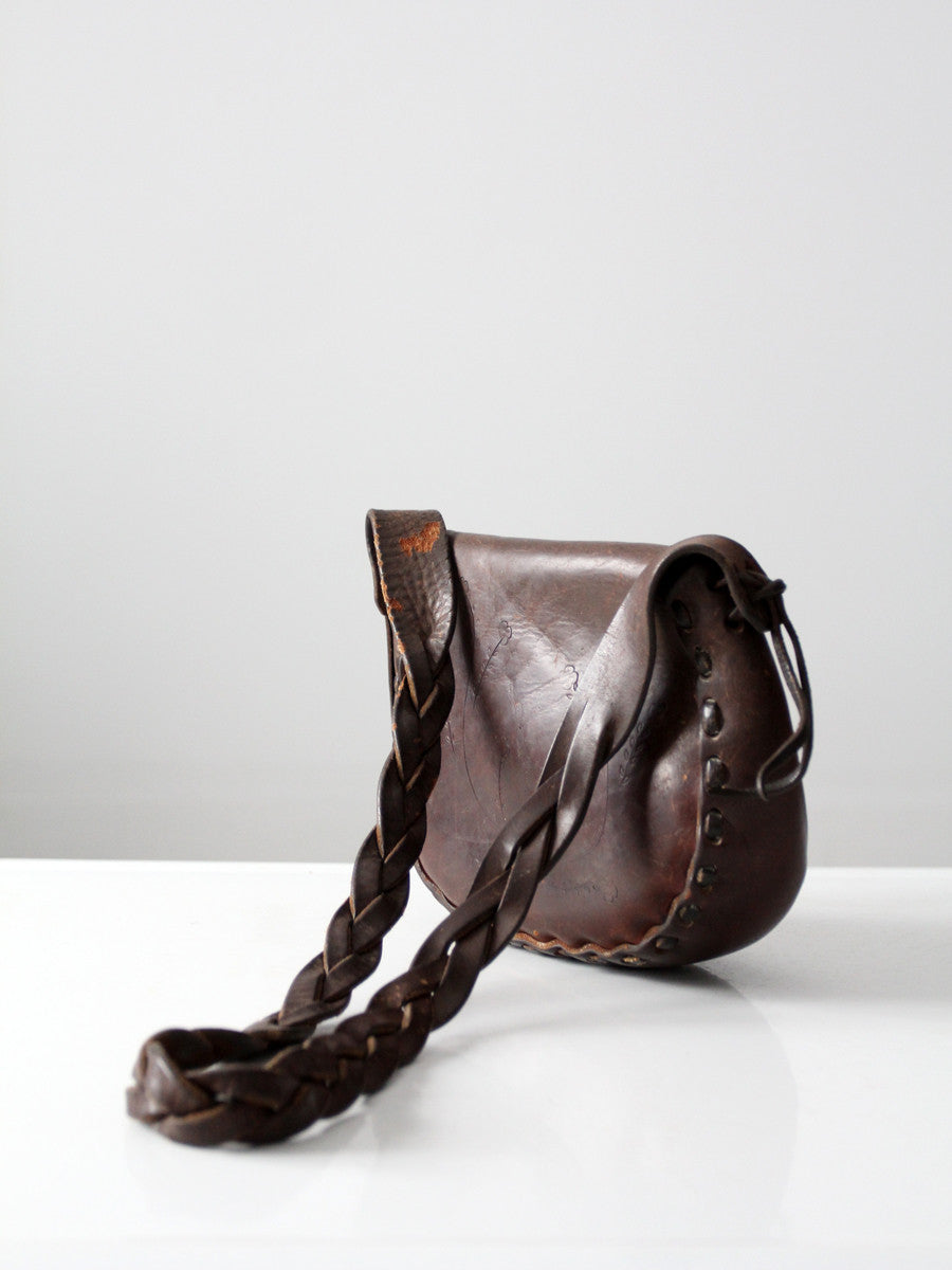 Vintage 70s Leather Purse Brown Shoulder Bag 