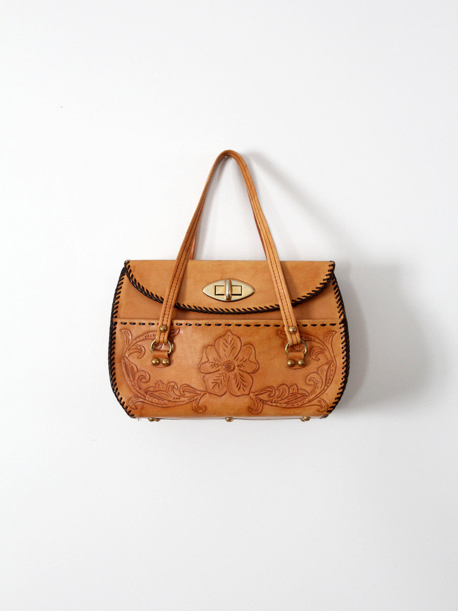 vintage tooled leather hand bag