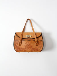 vintage tooled leather hand bag