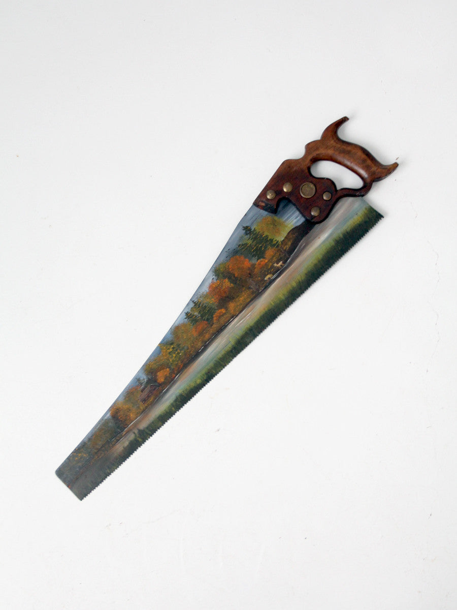 vintage folk art painting on Atkins hand saw