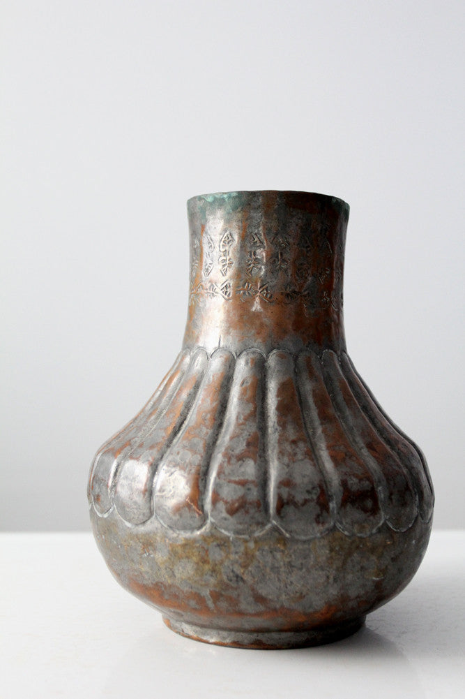 vintage Egyptian hammered copper vase
