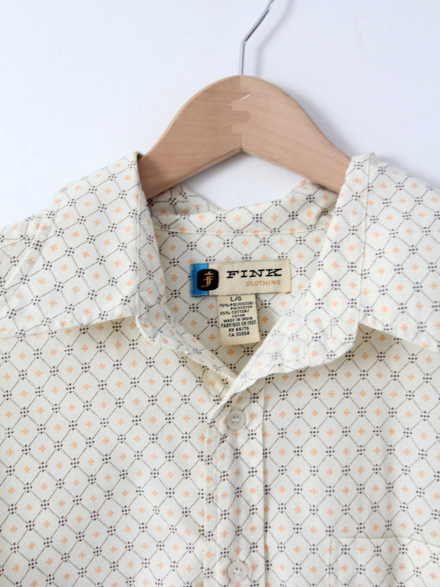 vintage 70s men's print button down shirt