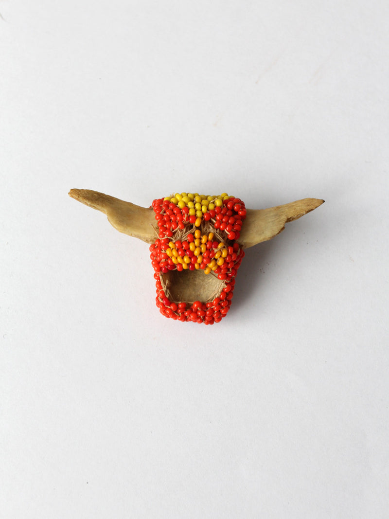 vintage Native American beaded miniature longhorn art