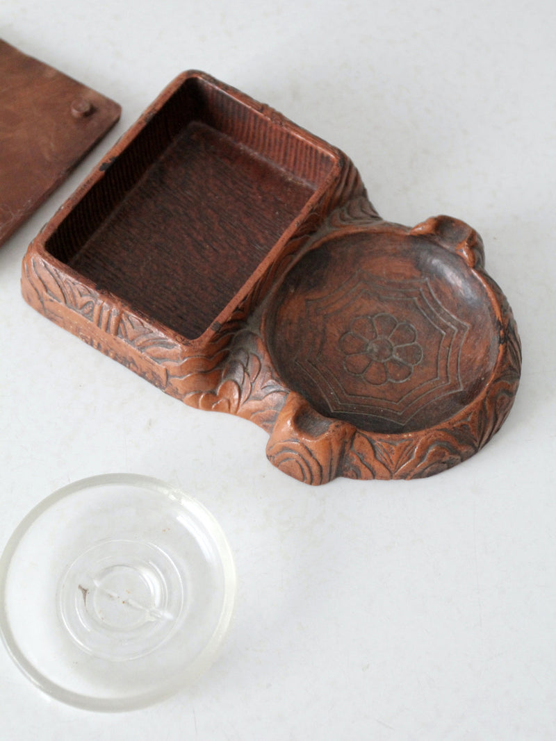 vintage ashtray with cigarette holder Ashtray/Cigarette vintage Syroco cigarette box with