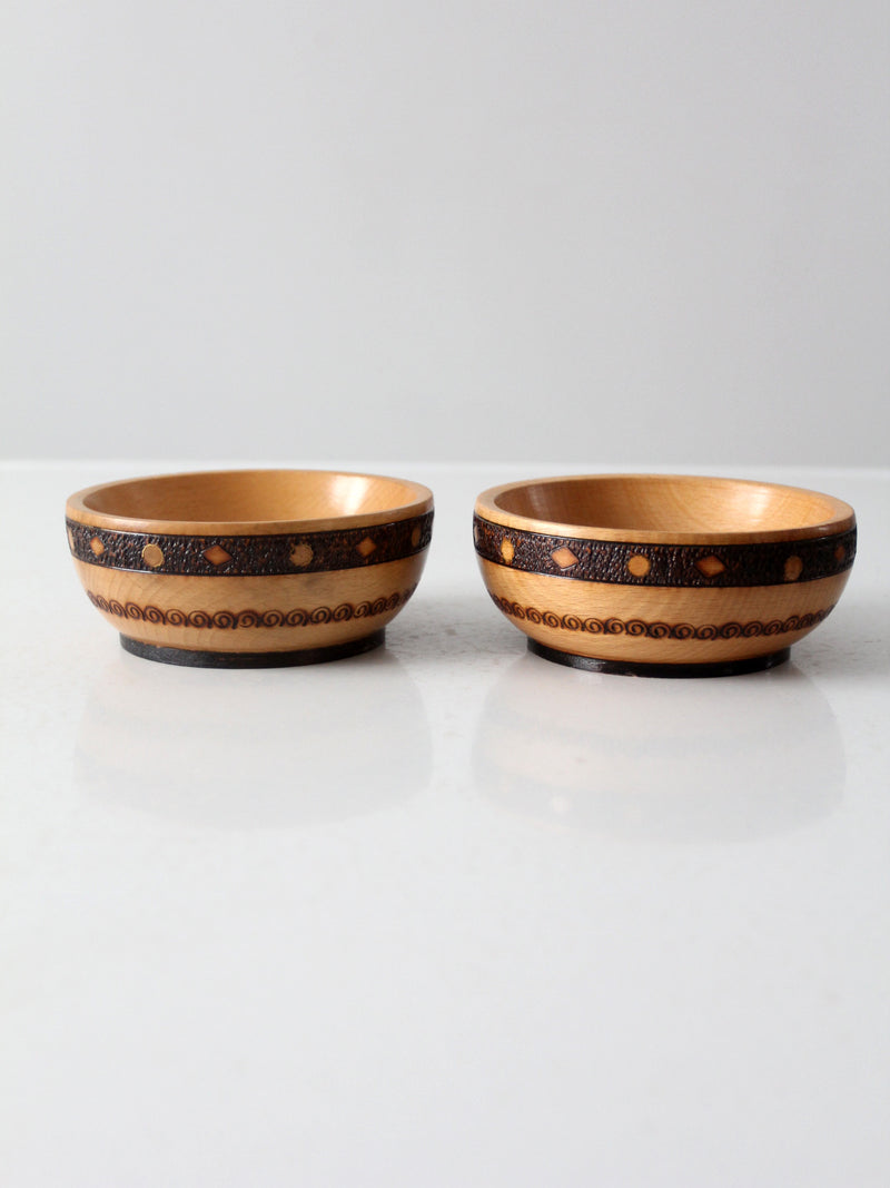 vintage carved wood bowls pair