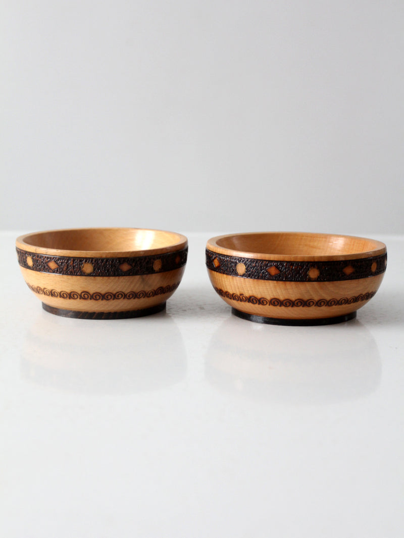 vintage carved wood bowls pair