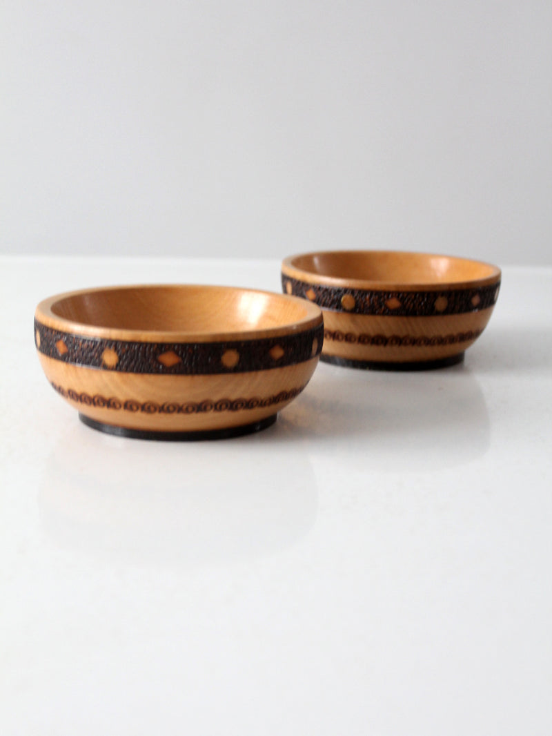 vintage carved wood bowls pair