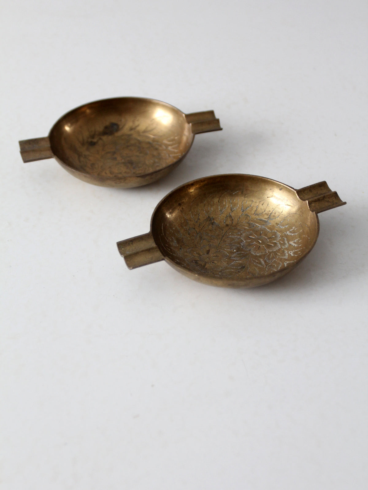 vintage brass ashtray pair