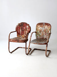 mid-century metal lawn chairs pair