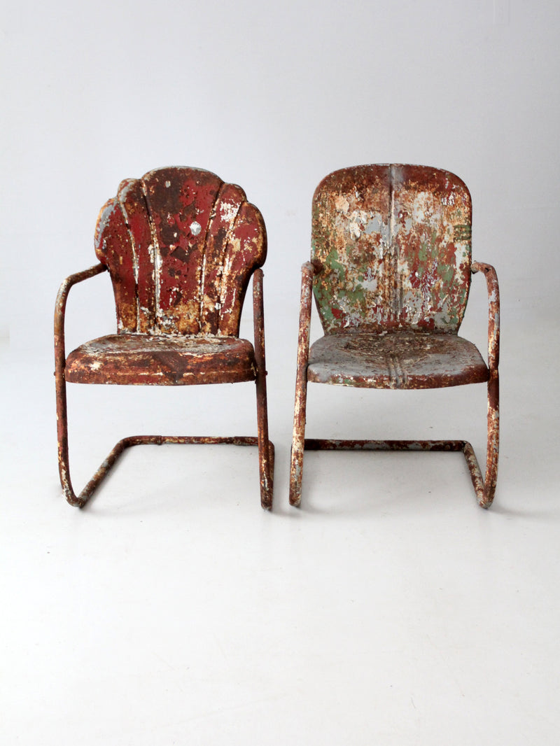 mid-century metal lawn chairs pair