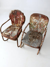 mid-century metal lawn chairs pair