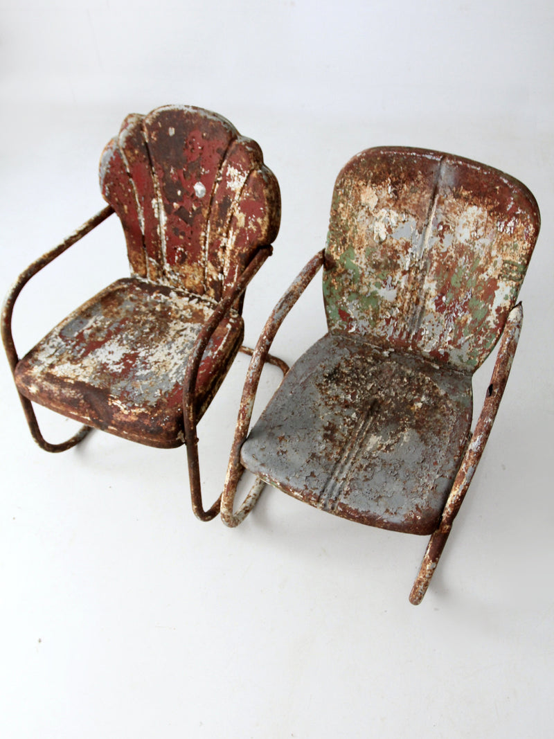 mid-century metal lawn chairs pair