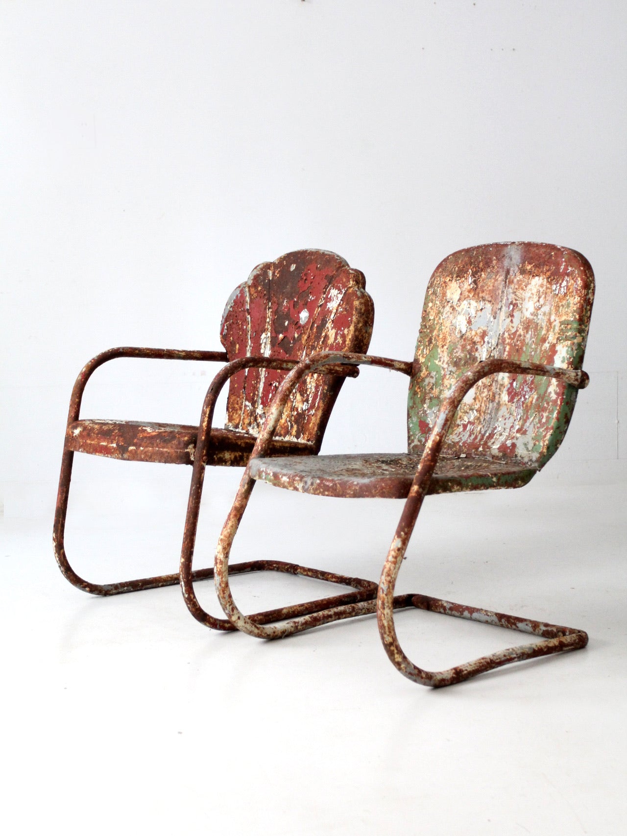 mid-century metal lawn chairs pair