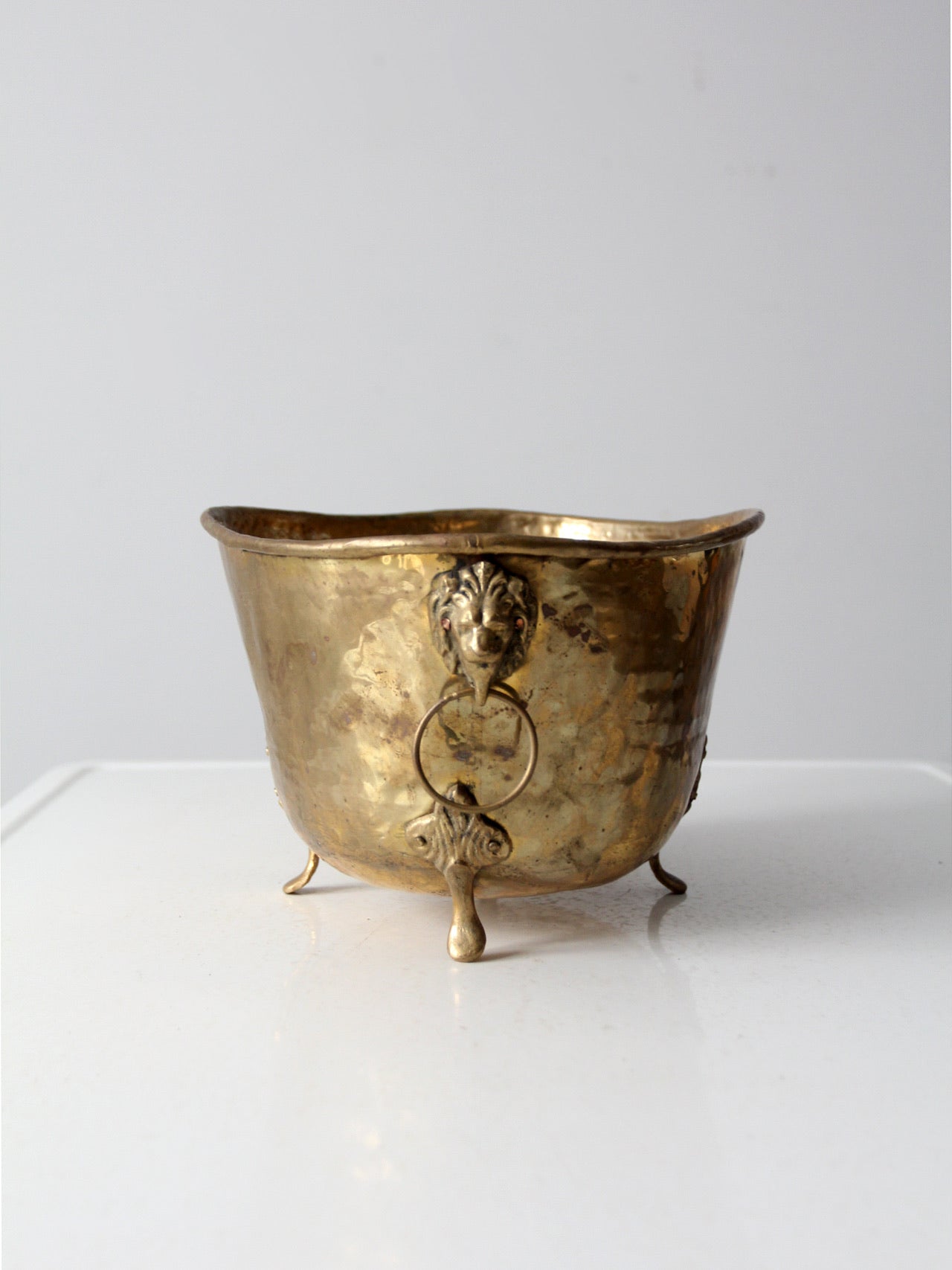 antique hammered brass firewood bucket