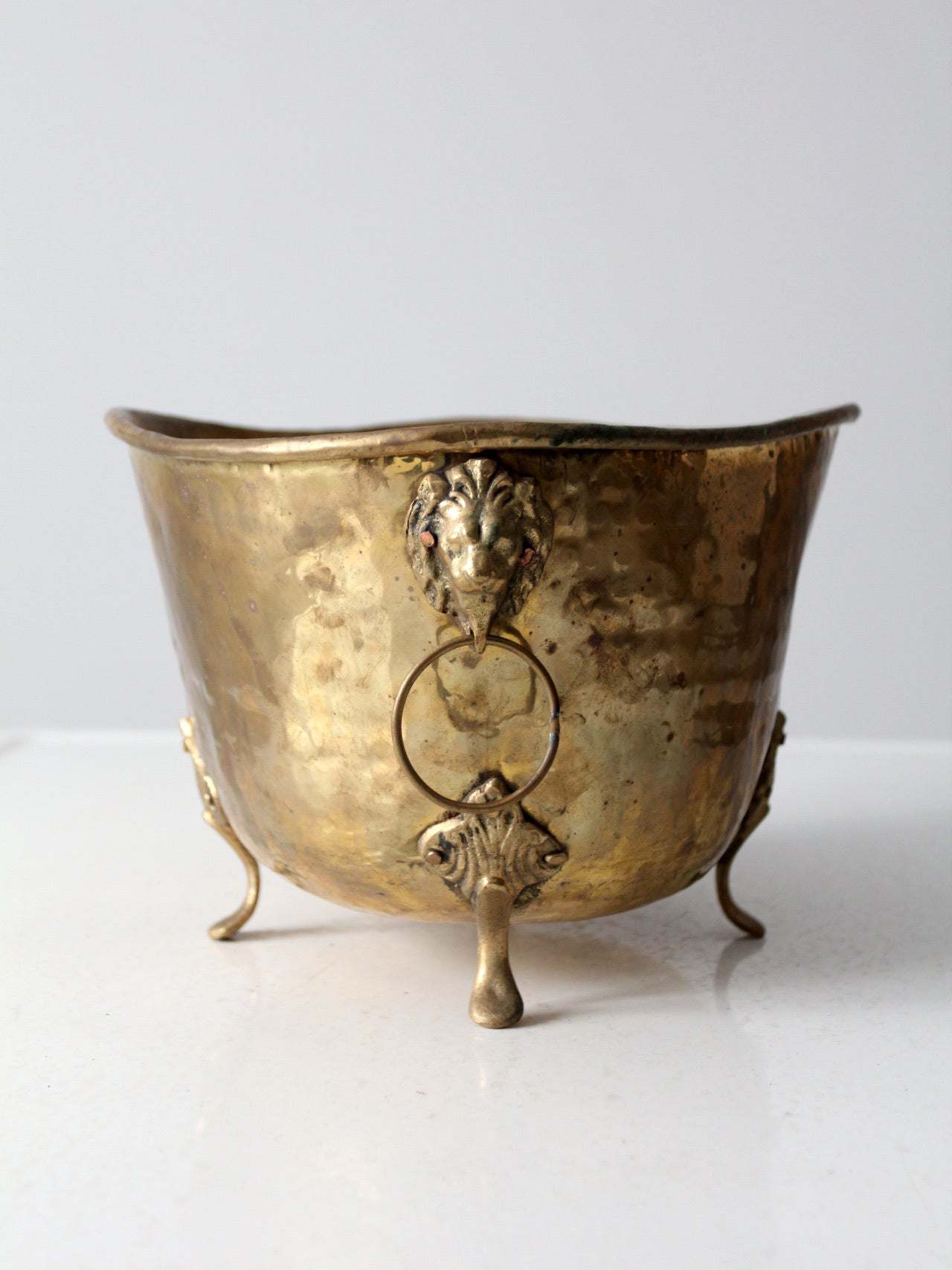 antique hammered brass firewood bucket