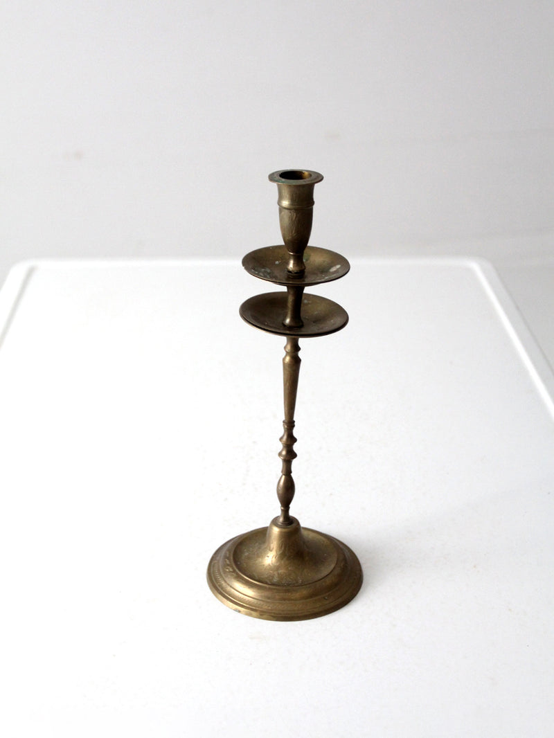 vintage etched brass candlestick holder