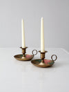 vintage enamel brass candlestick holder pair