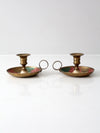 vintage enamel brass candlestick holder pair