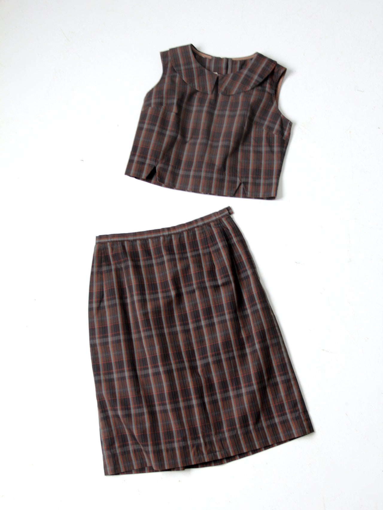 vintage 60s plaid skirt and top ensemble