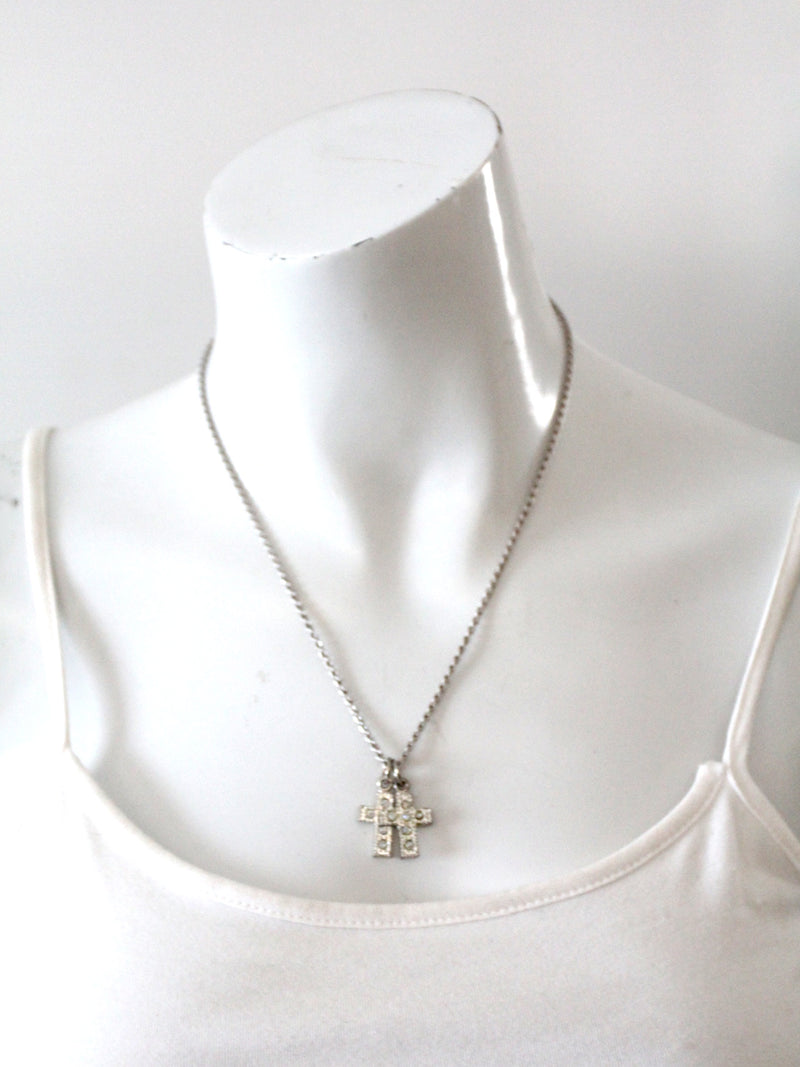 vintage rhinestone cross pendant necklace