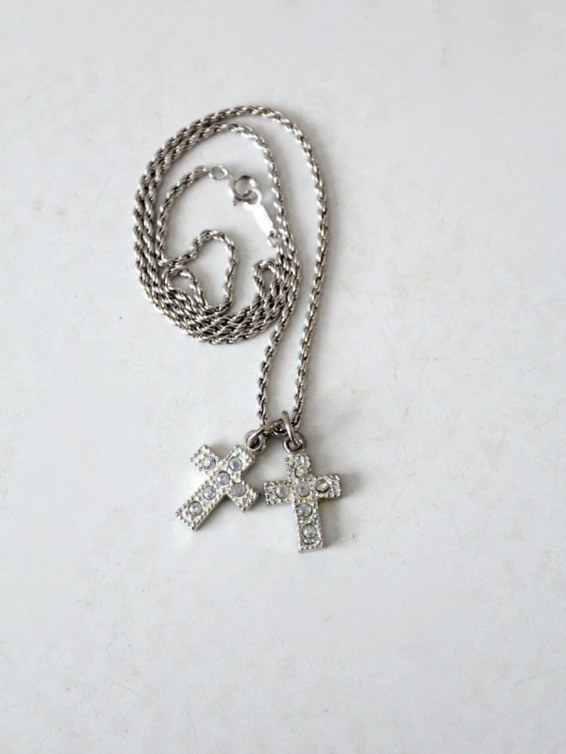 vintage rhinestone cross pendant necklace