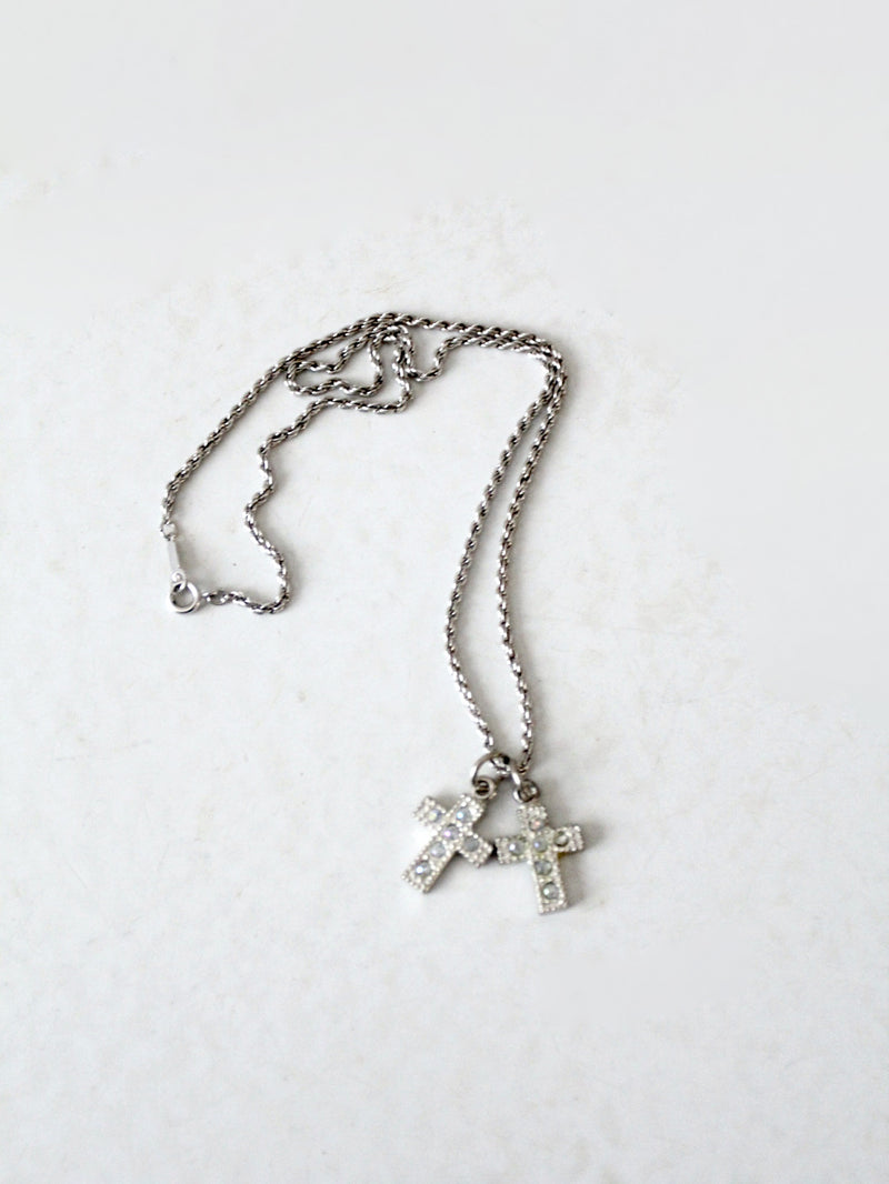 vintage rhinestone cross pendant necklace