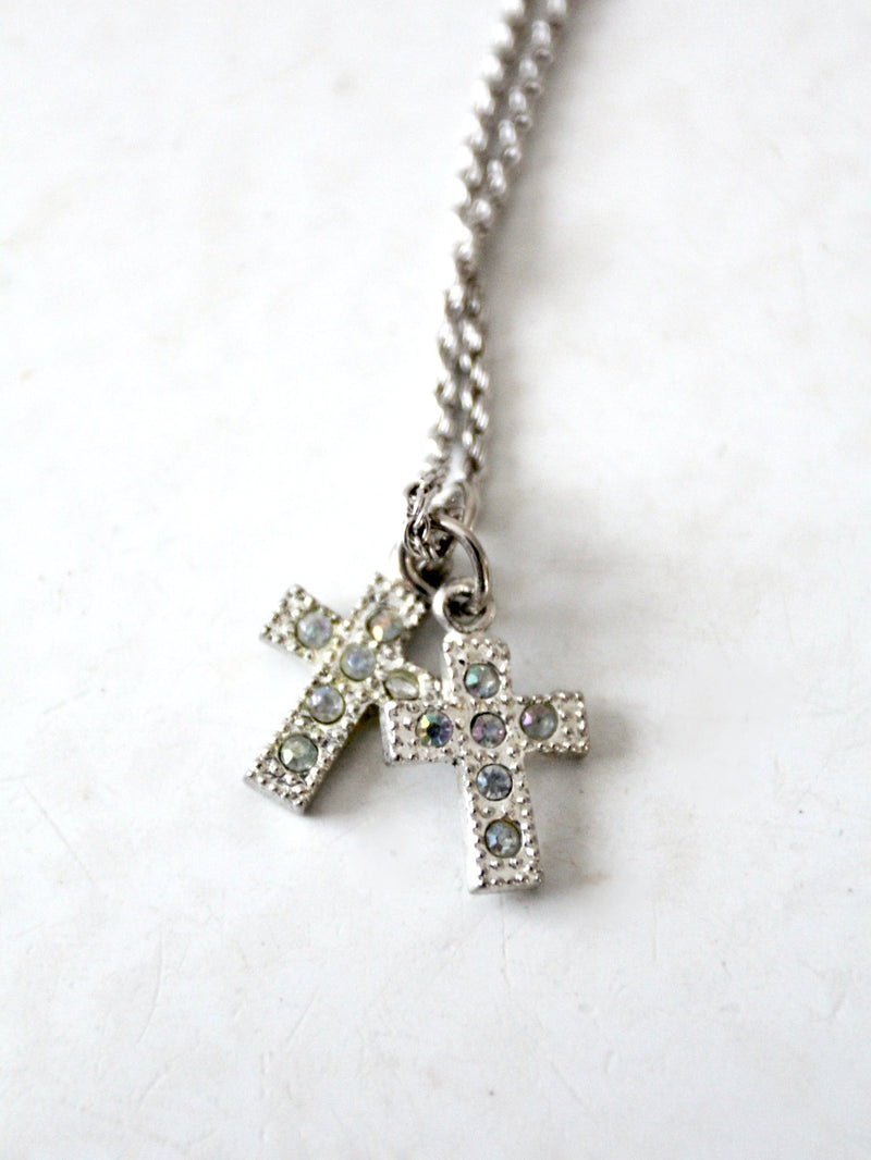 vintage rhinestone cross pendant necklace