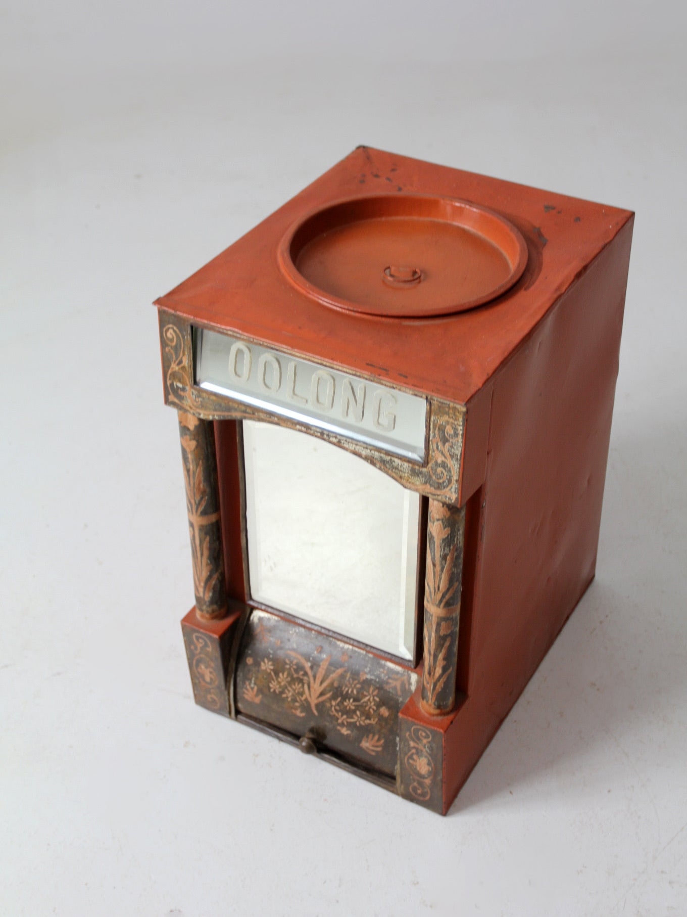 antique hand painted Oolong tea bin