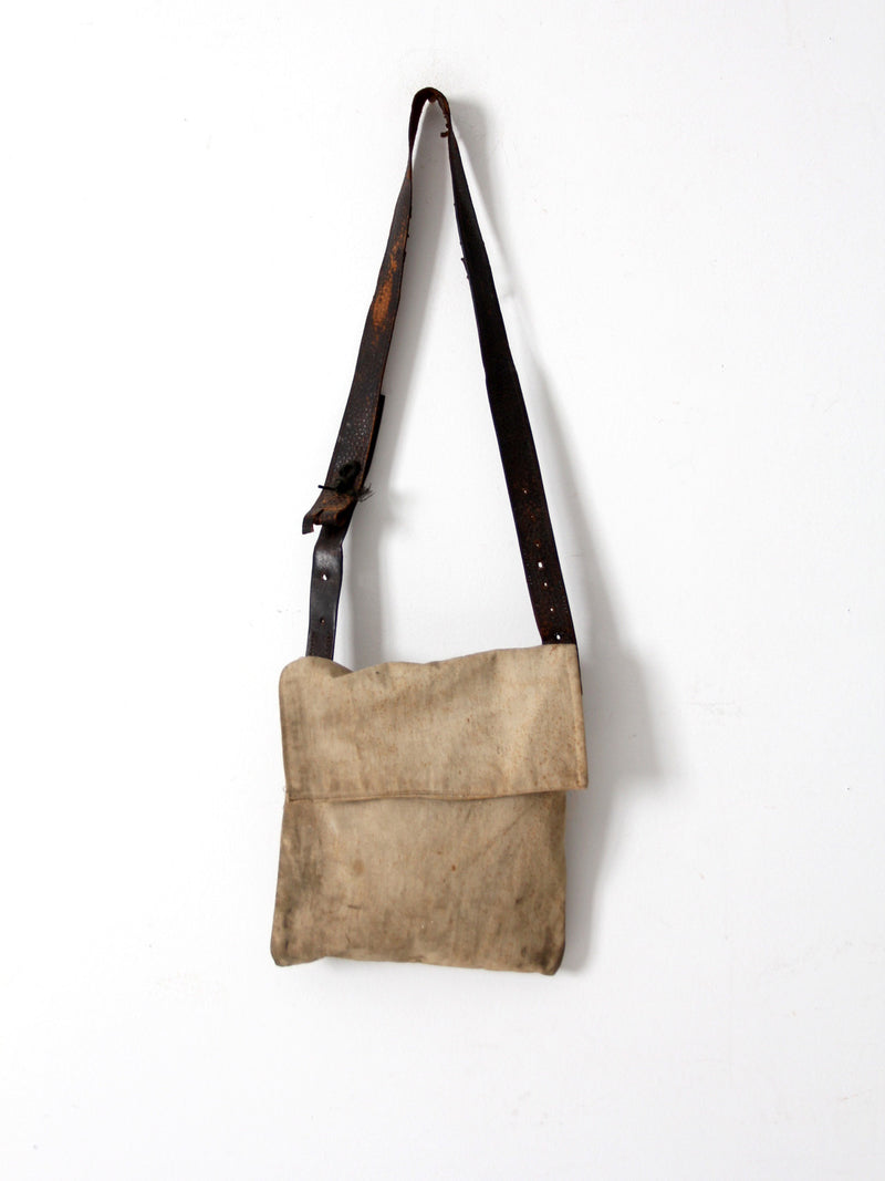vintage textile and leather messenger bag